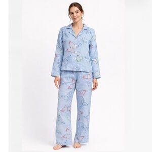 VS PINK Cotton Flannel Matching Pajama Lounge Set Blue Butterfly Womens Size XS